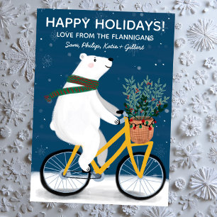 Tarjeta Festiva Oso polar en bicicleta Navidades hábiles hechos a 