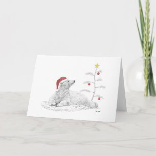Tarjeta Festiva Oso polar en un gorra de Santa