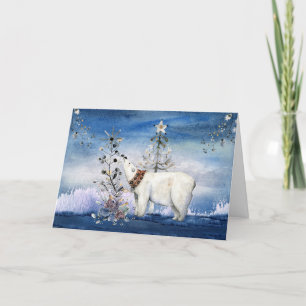 Tarjeta Festiva Oso Polar Festivo y Bayas de Invierno