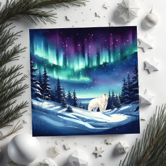 Tarjeta Festiva Oso polar hipnotizado por la Aurora Boreal