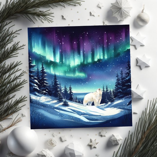 Tarjeta Festiva Oso polar hipnotizado por la Aurora Boreal (Subido por el creador)