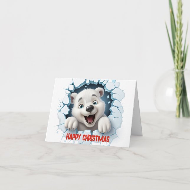 Tarjeta Festiva Oso polar lindo 3D Navidades felices (Anverso)