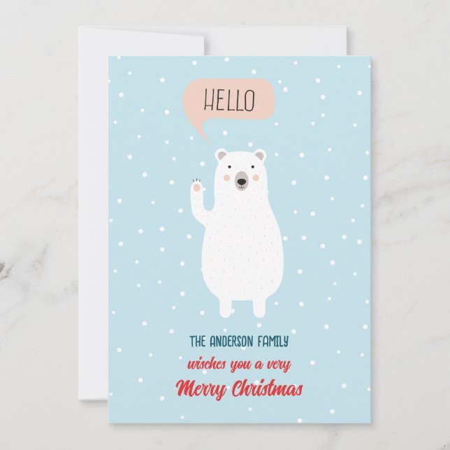 Tarjeta Festiva Oso Polar Lindo Personalizado dice Hola (Anverso)