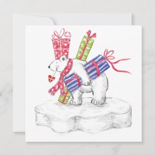 Tarjeta Festiva Oso polar Personalizado lindo con regalo de Navida