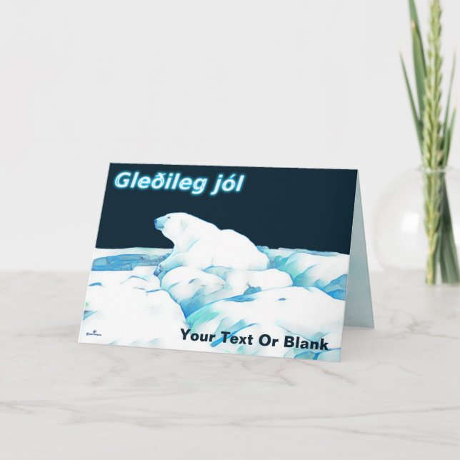 Tarjeta Festiva Oso Polar Sobre El Hielo - Gleðileg Jól (Anverso)