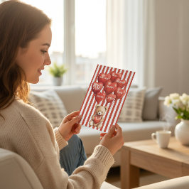 Tarjeta Festiva oso rojo a rayas personalizado para San Valentín