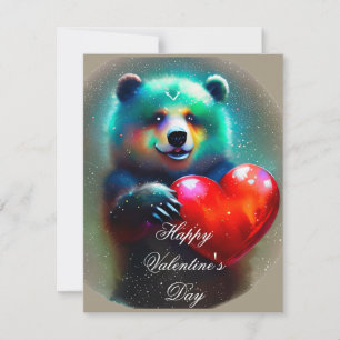 Tarjeta Festiva Oso sonriente y corazón de niños san valentín