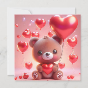 Tarjeta Festiva oso sosteniendo un corazón para el Día de San Vale