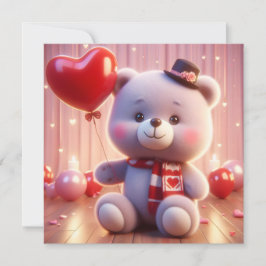 Tarjeta Festiva oso sosteniendo un corazón para el Día de San Vale