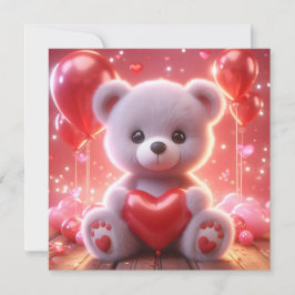 Tarjeta Festiva oso sosteniendo un corazón para el Día de San Vale
