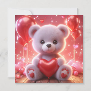 Tarjeta Festiva oso sosteniendo un corazón para el Día de San Vale