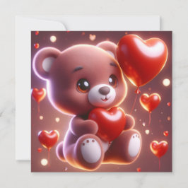 Tarjeta Festiva oso sosteniendo un corazón para el Día de San Vale
