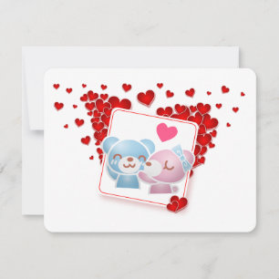 Tarjeta Festiva Osos besándose con Corazones de Amor
