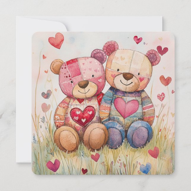 Tarjeta Festiva Osos de parches de San Valentín (Anverso)