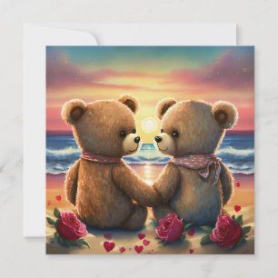 Tarjeta Festiva Osos de peluche de San Valentín en la puesta de so