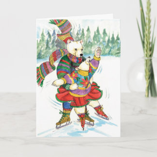Tarjeta Festiva Osos Polares De Patinaje De Hielo