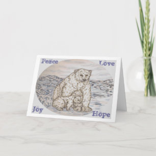 Tarjeta Festiva osos polares, Paz, Amor, Esperanza, Alegría