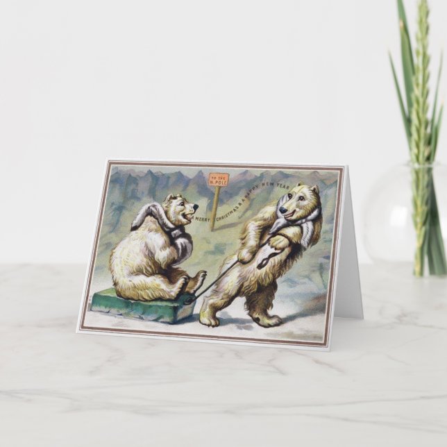Tarjeta Festiva Osos polares victorianos de época (Anverso)
