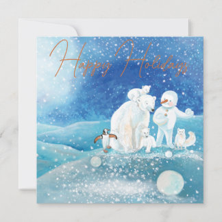Tarjeta Festiva Osos polares, zorro, pingüino y muñeco de nieve fe