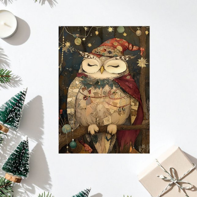 Tarjeta Festiva Osric the Owl | Woodland Whimsy  (Osric the Owl, Woodland Whimsy Christmas Collection)