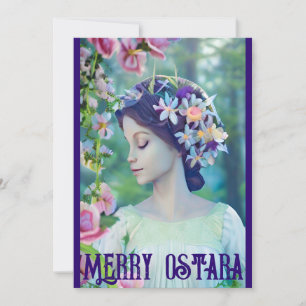 Tarjeta Festiva Ostara Pascua Equinoccio Pagano Bosque Diosa