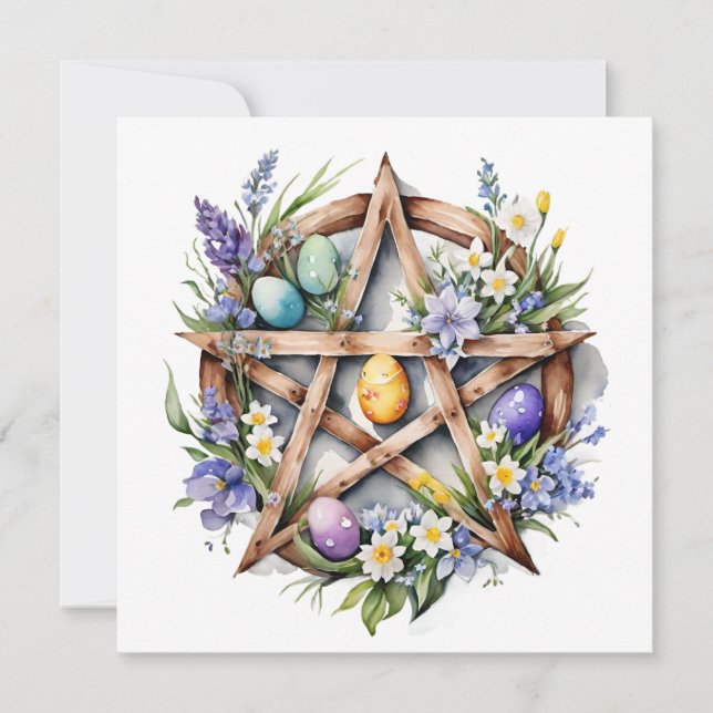 Tarjeta Festiva Ostara Star Pentacle Spring Equinox Eostre Wicca (Anverso)