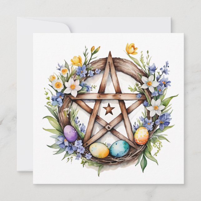 Tarjeta Festiva Ostara Star Pentacle Spring Equinox Eostre Wicca (Anverso)