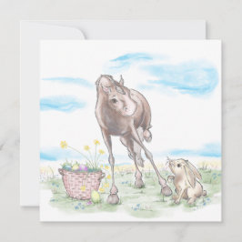 Tarjeta Festiva Osterkarte mit Pferd und Osterhase, süsse Tiere 