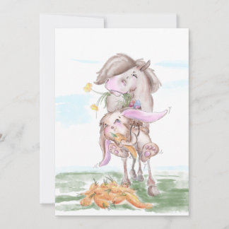 Tarjeta Festiva Osterkarte mit süssem Hasen und Pferd