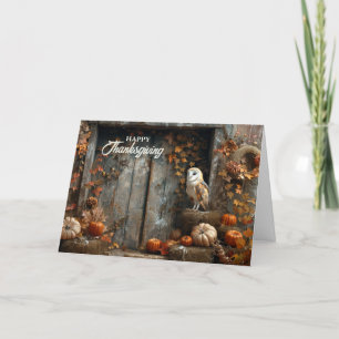 Tarjeta Festiva Otoño de Aceite de Lechuza Barne y Madera de Barn