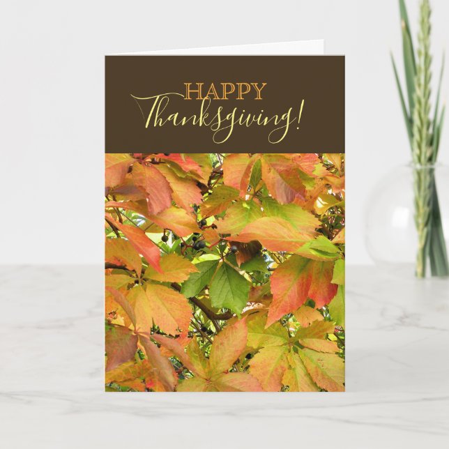 Tarjeta Festiva Otoño de vid salvaje hojas Feliz Día de Acción de  (Anverso)