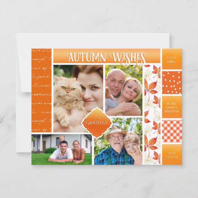 Tarjeta Festiva Otoño Desea Que La Foto Familiar Sea Cosmosa Tempo (Anverso)