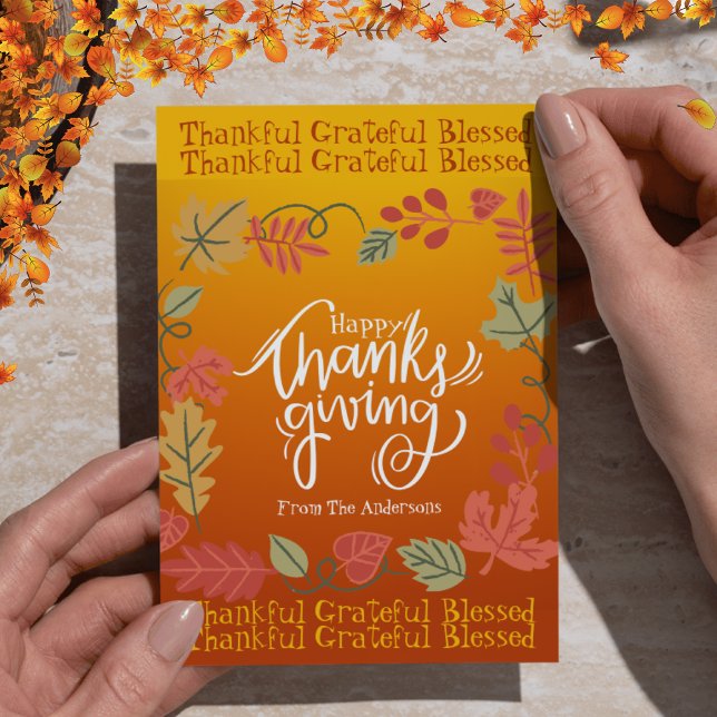 Tarjeta Festiva Otoño El otoño deja un feliz día de gracias modern (Subido por el creador)