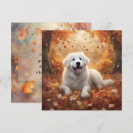 Tarjeta Festiva Otoño - Gran Pirineo Feliz Cachorro