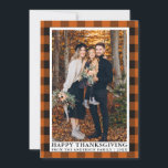Tarjeta Festiva Otoño Naranja Plaid Photo Happy Acción de Gracias<br><div class="desc">Naranja De Otoño Buffalo Plaid Family Photo Happy Thankending Holiday Card</div>