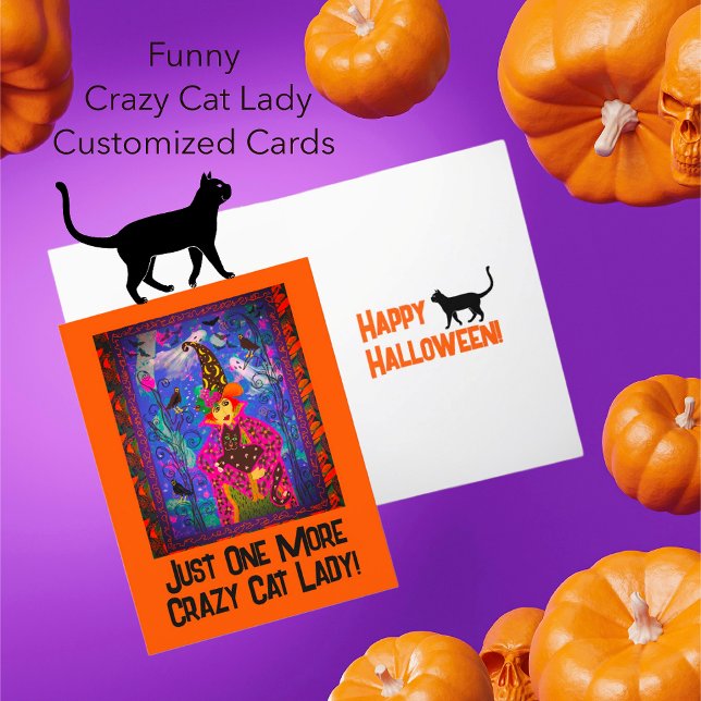 Tarjeta Festiva Otra Crazy Cat Lady Witch Halloween (This fun card can be customized on front and back!)