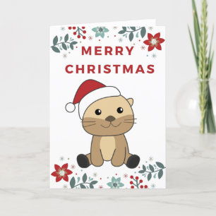 Tarjeta Festiva Otter Navidades Nieve Animales de Invierno a causa