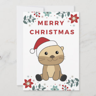 Tarjeta Festiva Otter Navidades Nieve Animales de Invierno a causa