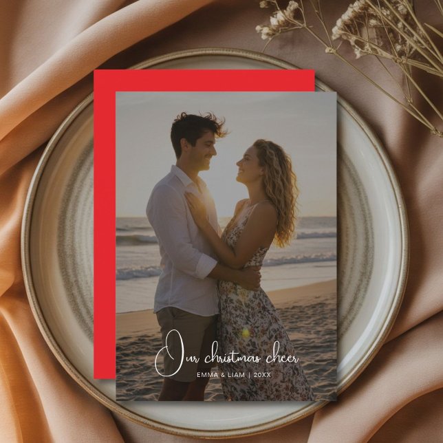 Tarjeta Festiva Our Christmas Cheer Couple Photo  Holiday Card (Subido por el creador)