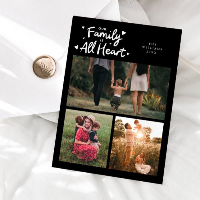 Tarjeta Festiva Our Family Is All Heart Black Valentines Day Photo (Subido por el creador)
