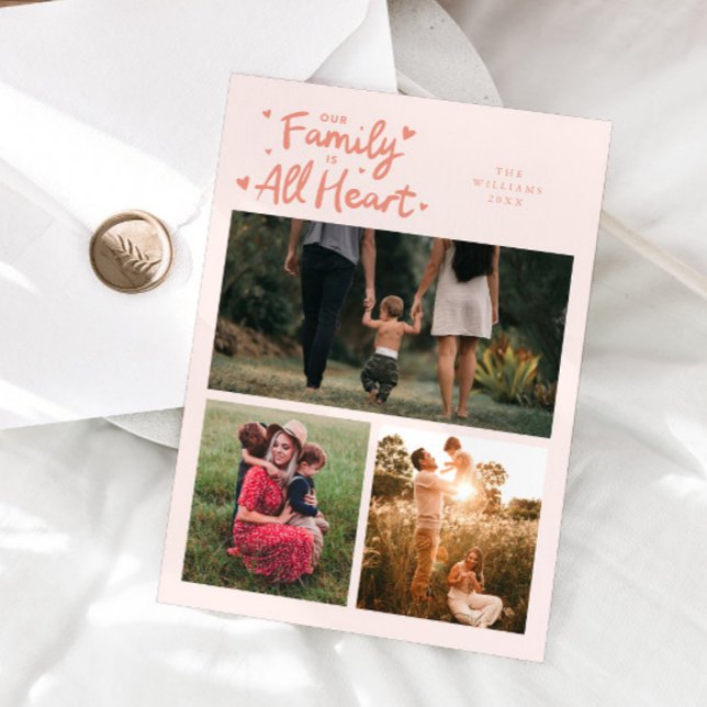 Tarjeta Festiva Our Family Is All Heart Peach Valentines Day Photo (Subido por el creador)