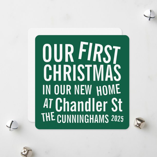 Tarjeta Festiva Our First Christmas in our New Home Modern Bold (Anverso/Reverso In Situ)