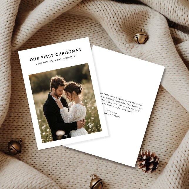 Tarjeta Festiva Our First Christmas | Newlywed Romantic Photo  (Subido por el creador)