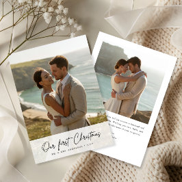 Tarjeta Festiva Our First Christmas Script Coastal Photo