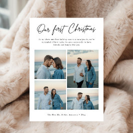 Tarjeta Festiva Our First Christmas Script Coastal Photo Newlywed