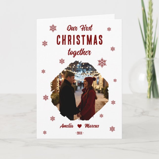 Tarjeta Festiva Our First Christmas Together Couple Photo  (Anverso)