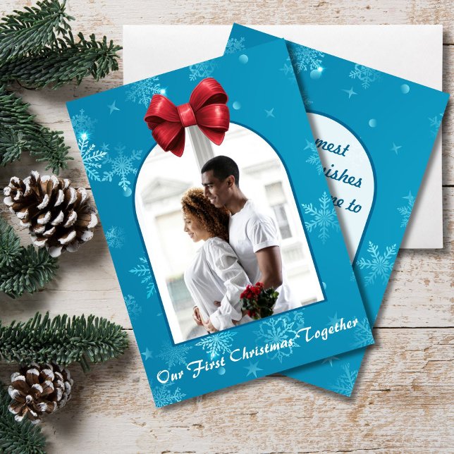 Tarjeta Festiva Our First Christmas Together Snowflake Photo (Subido por el creador)