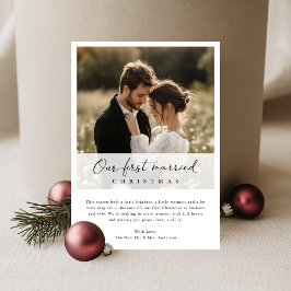 Tarjeta Festiva Our First Married Christmas Elegant Script Photo