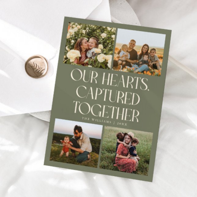 Tarjeta Festiva Our Hearts Sage Green Multi Photo Valentines Day  (Subido por el creador)