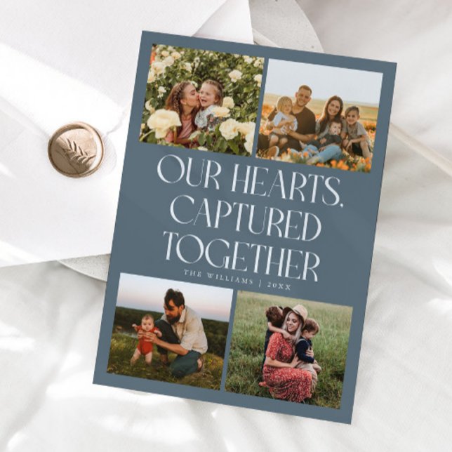 Tarjeta Festiva Our Hearts Slate Blue Multi Photo Valentines Day  (Subido por el creador)